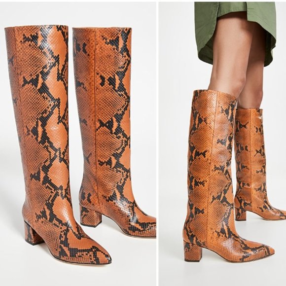 PARIS TEXAS - Python Printed Ruggine 50 Block Heel Knee High Boots - Picture 1 of 5